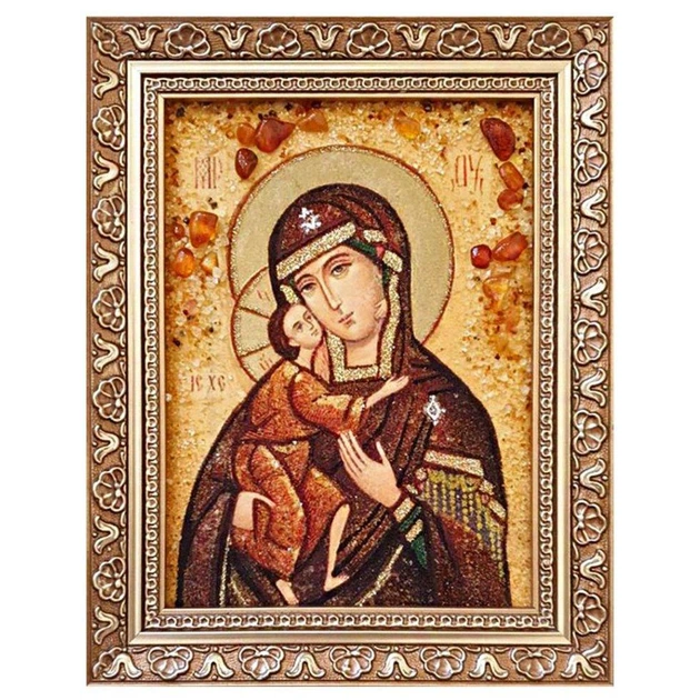 Икона "Пресвятая Богородица Феодоровская" янтарная 15х20 - Фото 2 Икона "Пресвятая Богородица Феодоровская" янтарная 15х20 - изображение 2