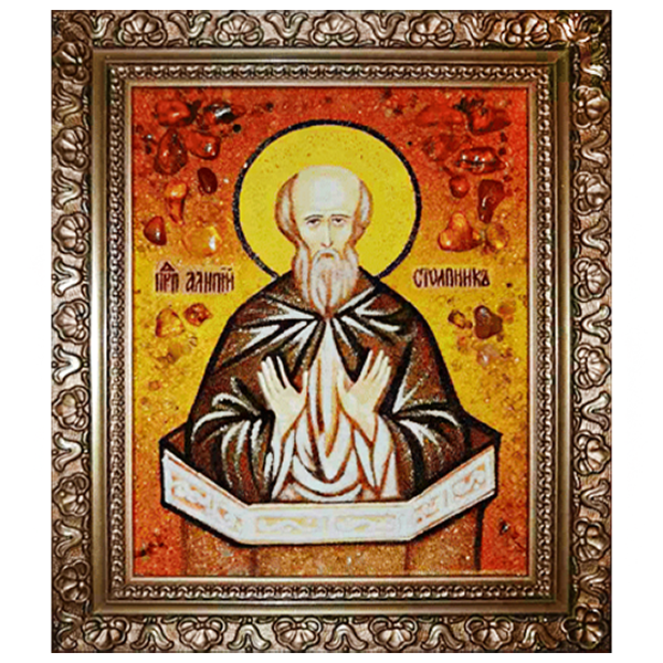 Икона "Святой Алипий Столпник (Адрианопольский)" янтарная 15х20 - изображение 2