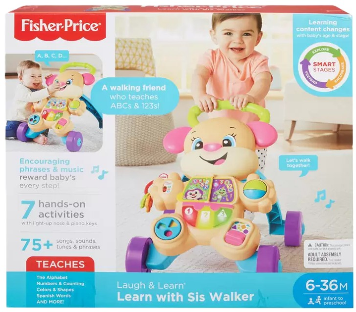 Chodzik Fisher-Price Bawię się i Uczę Edukacyjny pchacz "Różowy piesek" (FTC68) (C42) (887961640922) - obraz 5