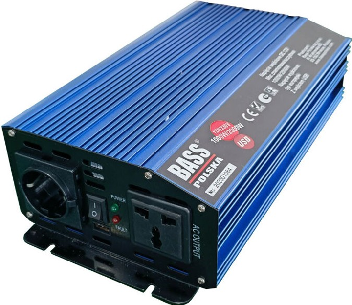 Przetwornica Bass Polska 1000/2000 W 12-230 V DC-AC BP-5012 (5902067627815) - obraz 1