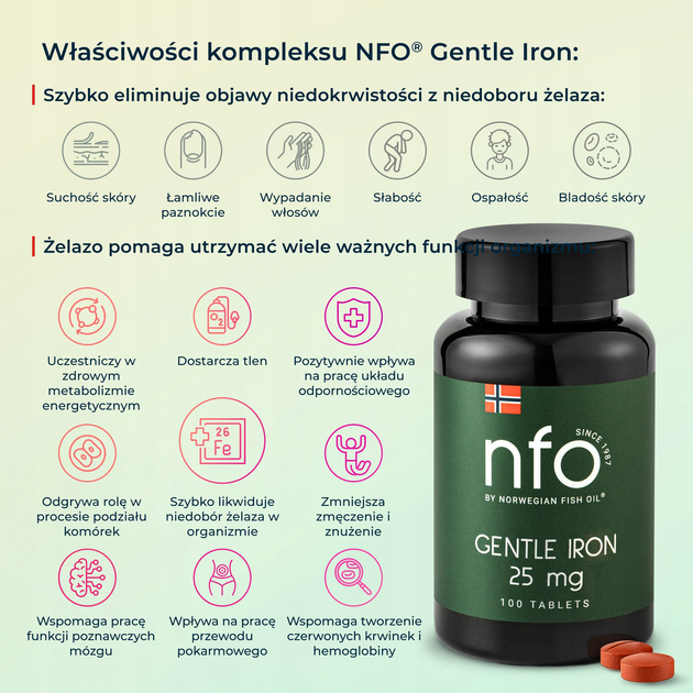 Дієтична добавка NFO Gentle Iron 25 мг 100 таблеток (7090025453588) - зображення 6