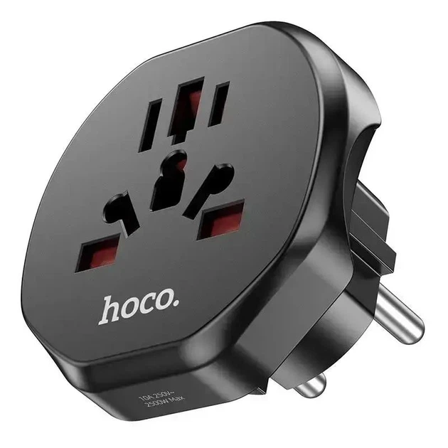 Перехідник мережевий Hoco AC6 Unimpeded Universal Conversion Plug (EU) Black - зображення 4