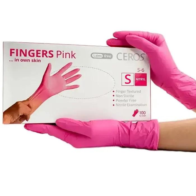 Рукавички нітрилові CEROS Fingers PINK, M, 100 шт - зображення 2