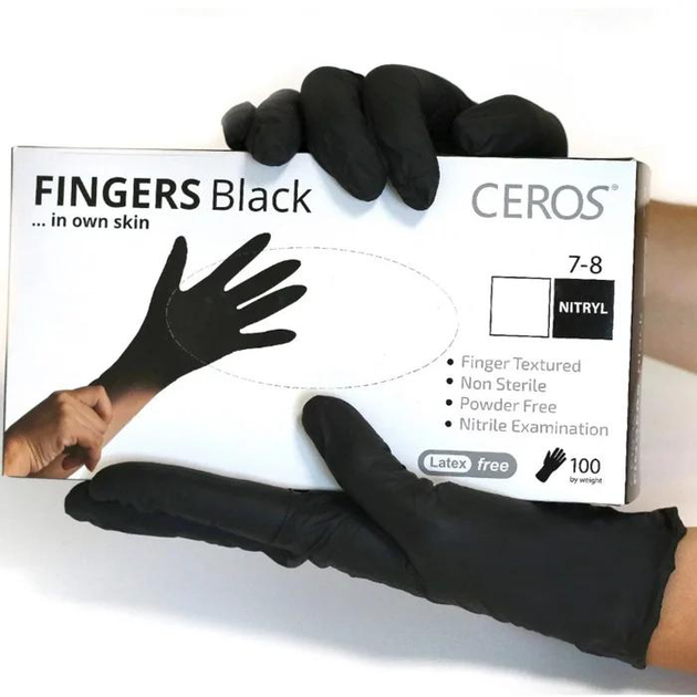 Перчатки нитриловые CEROS Fingers BLACK, XS, 100 шт - изображение 2