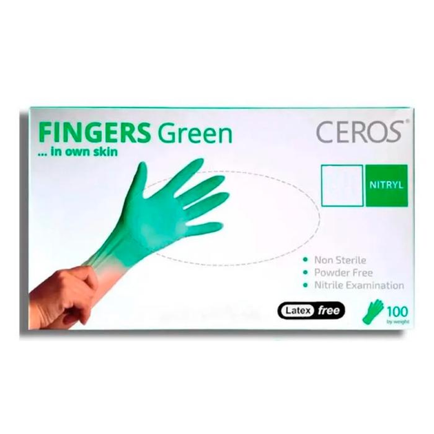 Рукавички нітрилові CEROS Fingers GREEN, XS, 100 шт - зображення 1