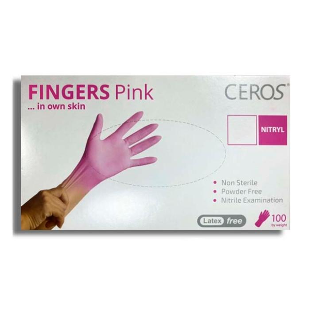 Рукавички нітрилові CEROS Fingers PINK, S, 100 шт - зображення 1