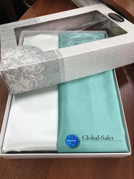 Атласна постільна білизна Біла Бірюза Moka Textile 145*210 - Фото 2 Атласна постільна білизна Біла Бірюза Moka Textile 145*210 - зображення 2