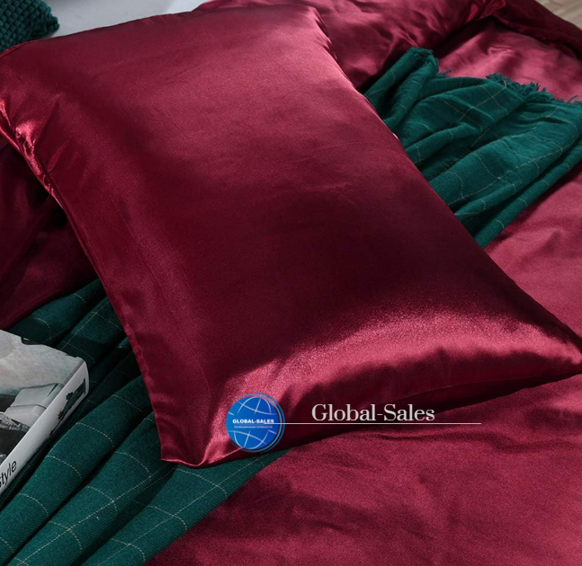 Атласное Бордовое двуспальное постельное белье Moka Textile 175х210см с простіней на резинке и 4 наволочки - Фото 3 Атласное Бордовое двуспальное постельное белье Moka Textile 175х210см с простіней на резинке и 4 наволочки - изображение 3