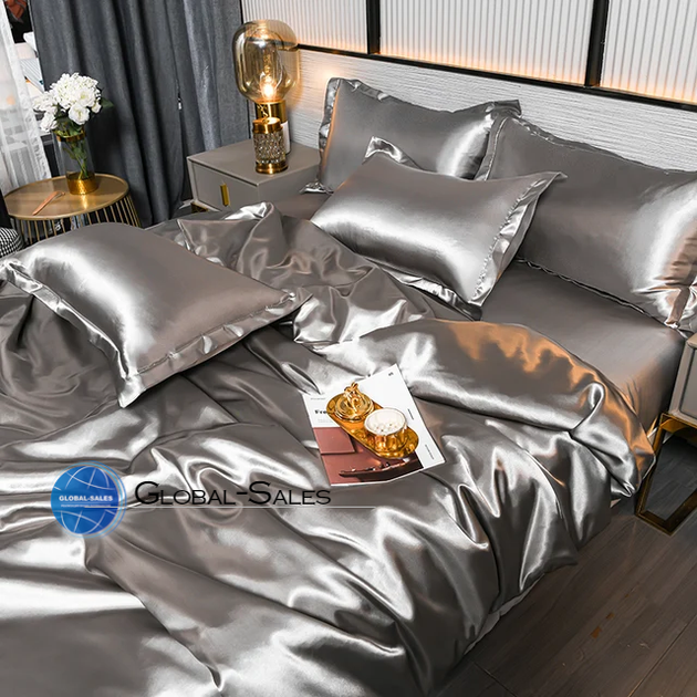 Атласное Серебряно-золотое полуторное постельное белье Moka Textile 145*210 - Фото 3 Атласное Серебряно-золотое полуторное постельное белье Moka Textile 145*210 - изображение 3
