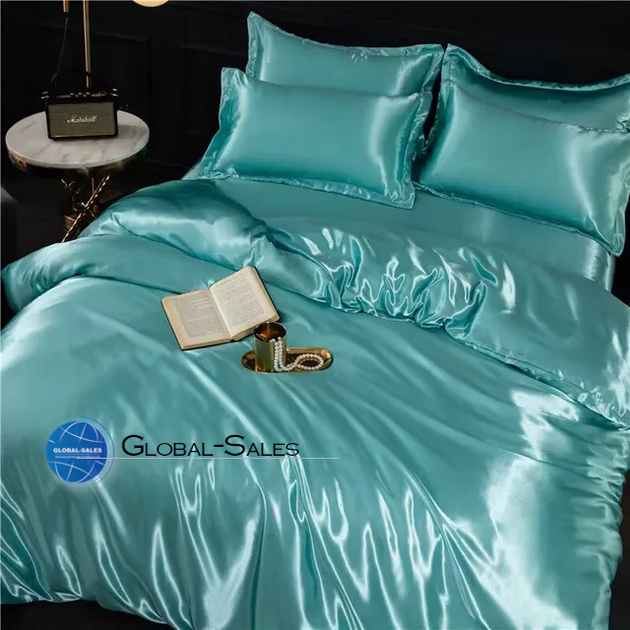 Атласное Бирюзовое Евро постельное белье Moka Textile 200х220см - изображение 2