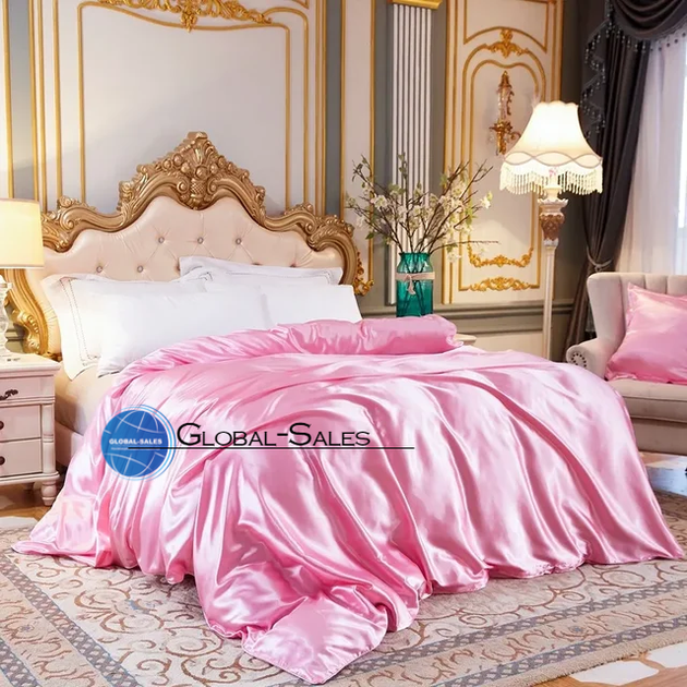 Атласное двуспальное постельное белье Moka Textile Розово-белое 175х210см - Фото 2 Атласное двуспальное постельное белье Moka Textile Розово-белое 175х210см - изображение 2