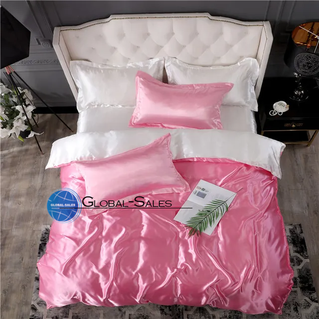 Атласне Біло-Рожеве двоспальне постільна білизна Moka Textile 175*210 - Фото 4 Атласне Біло-Рожеве двоспальне постільна білизна Moka Textile 175*210 - зображення 4