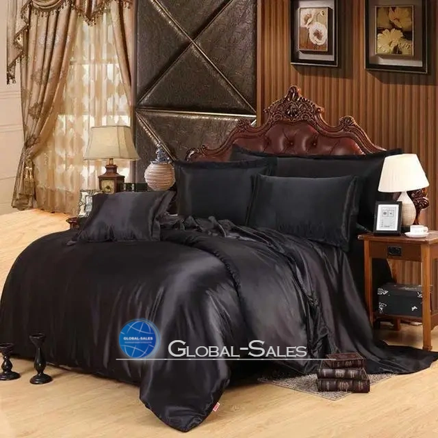 Атласное Чёрное полуторное постельное белье Moka Textile 145*210 и Дополнительные Серебряные наволочки 50*70см - Фото 1 Атласное Чёрное полуторное постельное белье Moka Textile 145*210 и Дополнительные Серебряные наволочки 50*70см - изображение 1