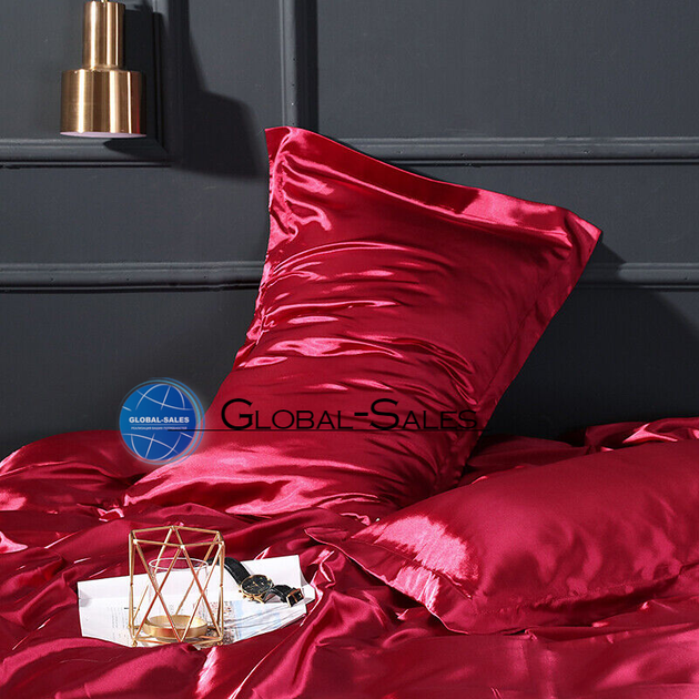 Атласное Фиолетовое Евро постельное белье Moka Textile 200х220см и Дополнительный Бордовый евро пододеяльник + 2 Бордовые наволочки 50*70см - изображение 3