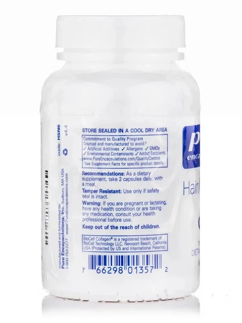 Витамины для волос кожи и ногтей Pure Encapsulations (Hair/Skin/Nails Ultra) 60 капсул - изображение 4