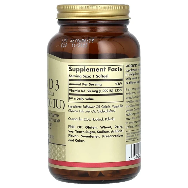 Натуральный витамин Д3 Solgar (Vitamin D3) 25 мкг 1000 МЕ 250 капсул - Фото 2 Натуральный витамин Д3 Solgar (Vitamin D3) 25 мкг 1000 МЕ 250 капсул - изображение 2