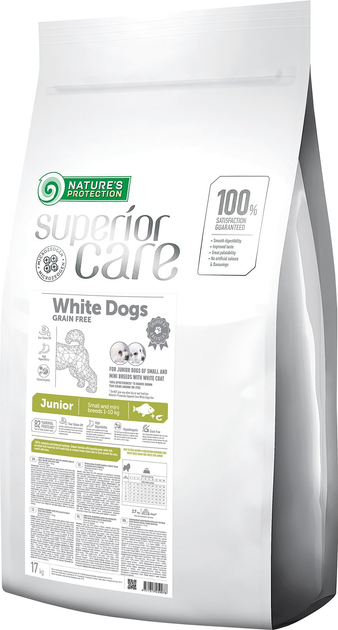 Сухой беззерновой корм для собак юниоров Nature's Protection Superior Care White Dogs Grain Free Junior Small and Mini Breeds 17 кг (NPSC45997) (4771317459978) - изображение 1