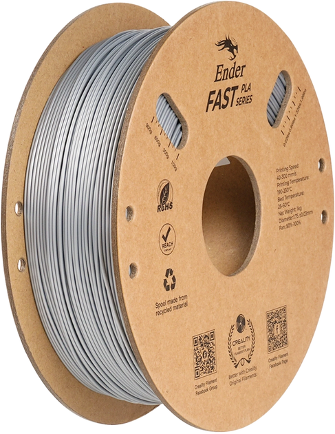 Fast PLA-пластик CREALITY Ender для 3D принтера 1 кг 1.75 мм Сріблястий (3301010434) - Фото 1 Fast PLA-пластик CREALITY Ender для 3D принтера 1 кг 1.75 мм Сріблястий (3301010434) - зображення 1