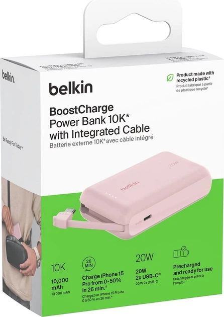 УМБ Belkin BoostCharge 10000 mAh 20W Built-In USB-C PD Pink (BPB021HQPK) - зображення 10