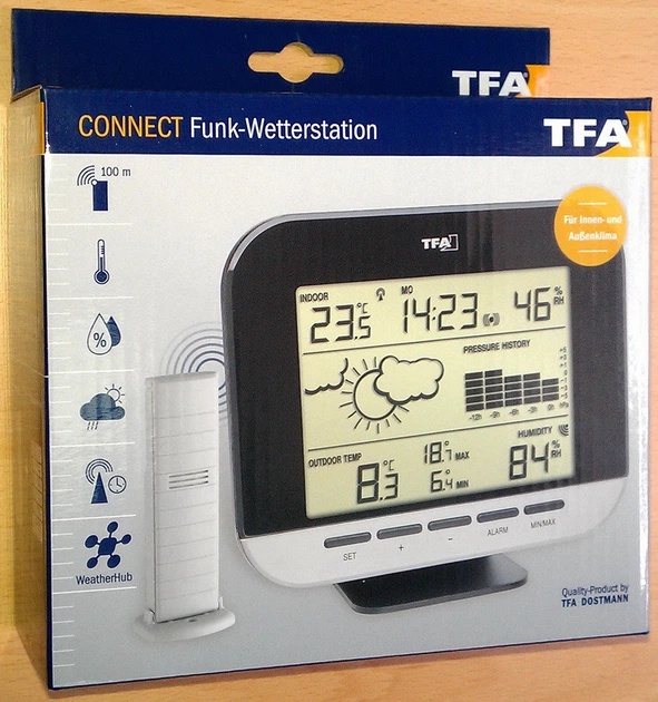 Безпровідна метеостанція для будинку TFA Connect WeatherHub Black (160*36(56)*130(145) мм) - зображення 6