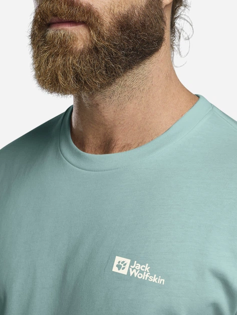 Футболка хлопковая длинная мужская Jack Wolfskin Essential T M 1808382-E0180 L Бирюзовая (4064886437660) - изображение 4