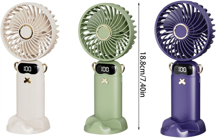 Портативный ручной настольный mini Fan вентилятор с аккумулятором и зарядкой от USB, подставка для телефона Синий - изображение 5