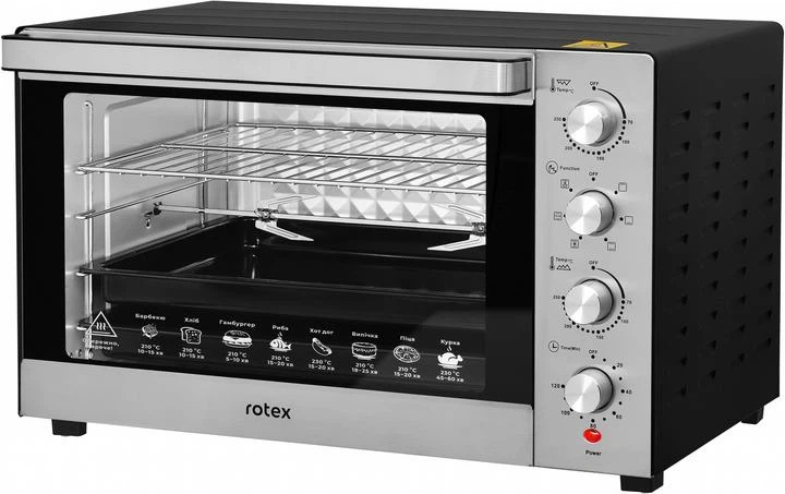 Електрична духова піч 80л Rotex ROT854-CB Настільна конвекційна духовка з конвекцією, грилем і рожном - зображення 6
