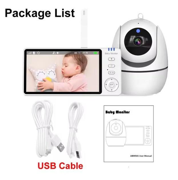 Видеоняня Baby Monitor ABM501-USB с 5-дюймовым LCD монитором, датчиком звука, ночное виденье, беспроводная, поворотная радионяня, измерение температуры - изображение 6