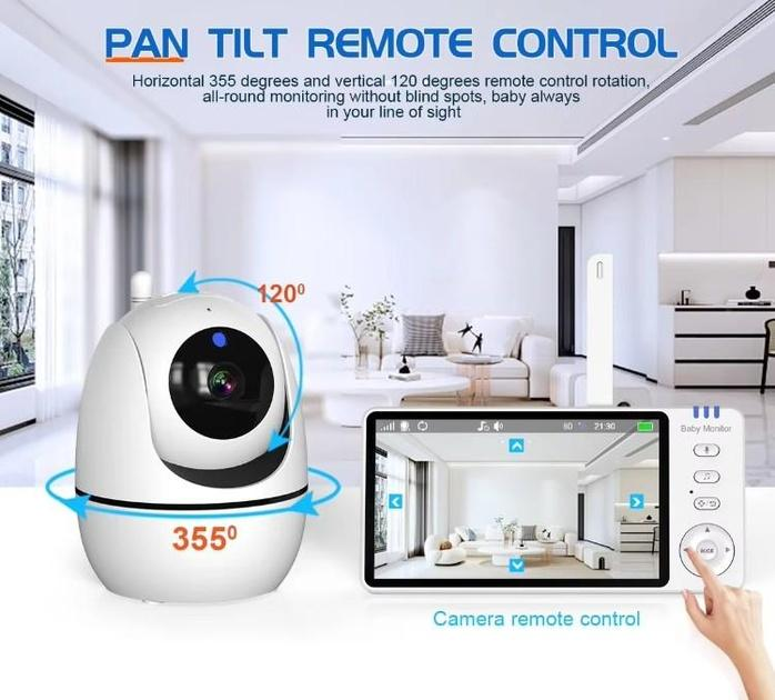 Видеоняня Baby Monitor ABM501-USB с 5-дюймовым LCD монитором, датчиком звука, ночное виденье, беспроводная, поворотная радионяня, измерение температуры - изображение 10