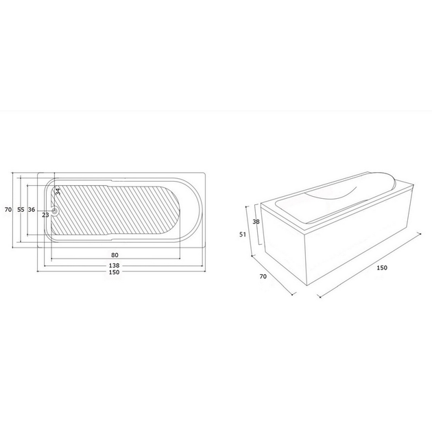 Ванна акриловая IMPRESE MILADA 150x70 b0701005070 - изображение 3