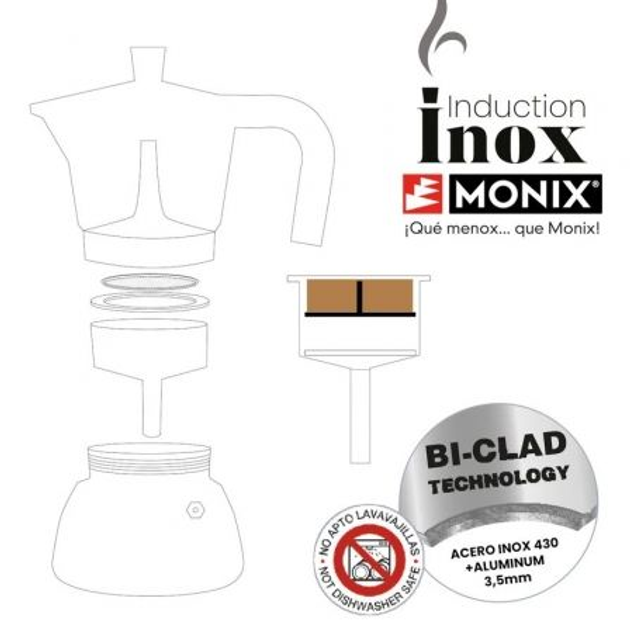 Kawiarka Monix Induction Inox M863006 Czarna 6 filiżanek (8435092433801) - obraz 3