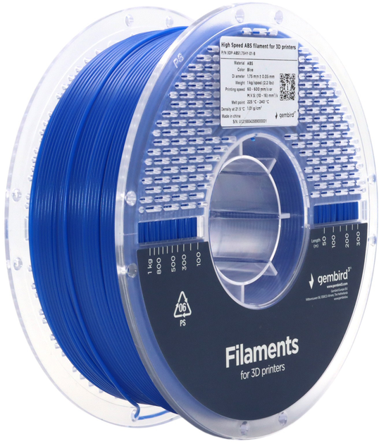 Filament do wkładu Gembird High Speed ABS 1.75 mm Niebieski (3DP-ABS1.75HY-01-B) - obraz 1