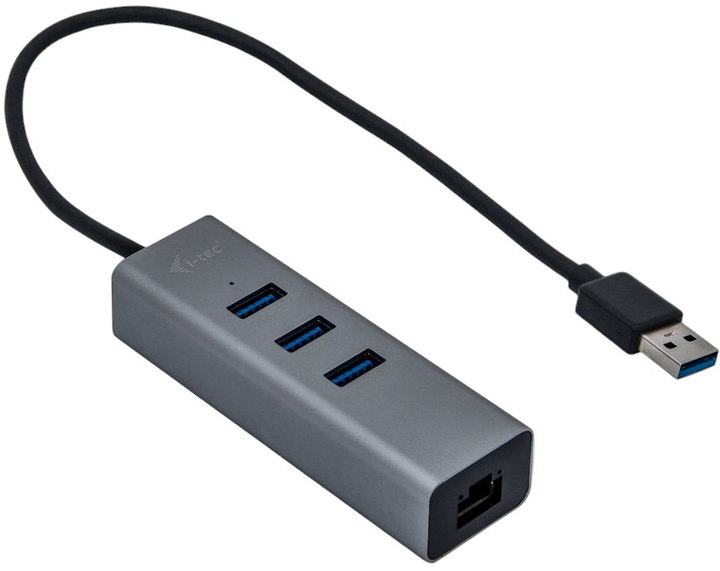 Hub USB i-Tec Metal HUB USB 3.0 3 Port + Gigabit Ethernet Adapter Grey (U3METALG3HUB) - obraz 1