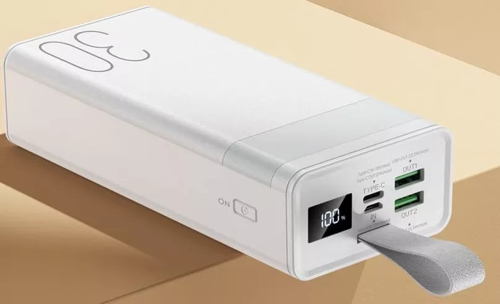 Повербанк 30000 mah потужний павербанк для роутера powerbank з ліхтариком 22.5W повер банк білий - зображення 5