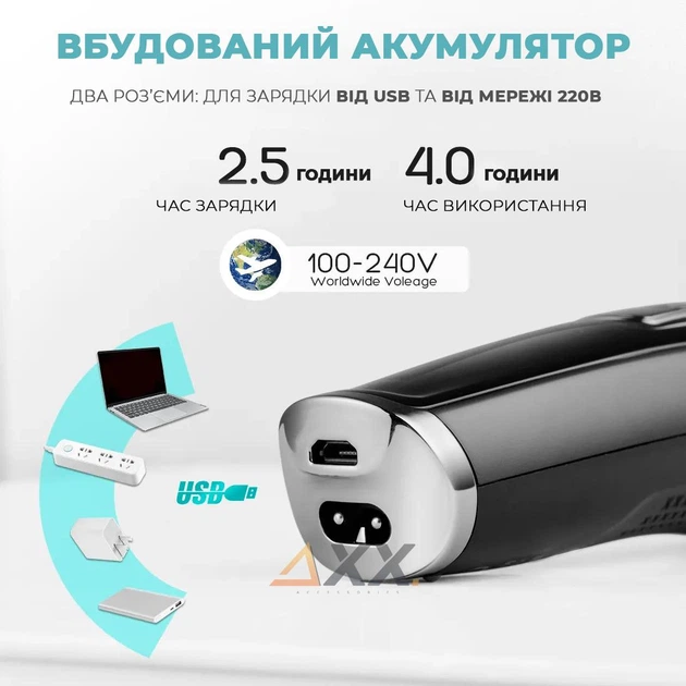 Аккумуляторный триммер для стрижки волос, бороды и усов с USB и LED-дисплеем DSP Pro Черный + Щеточка для чистки - Фото 4 Аккумуляторный триммер для стрижки волос, бороды и усов с USB и LED-дисплеем DSP Pro Черный + Щеточка для чистки - изображение 4