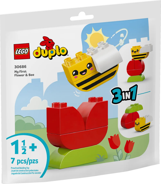 Zestaw klocków LEGO Duplo 3 w 1 Mój pierwszy kwiatek i pszczoła 7 elementów (30686) - obraz 1