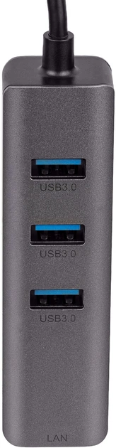 USB хаб Akyga AK-AD-66 USB - C - USB 3.0 3-port + Ethernet Black - зображення 3