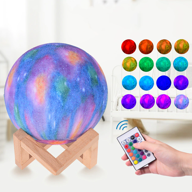 Настільний сенсорний світильник 3D місяць RGB підсвічування з пультом керування, нічник LED 1вт сенсорний - зображення 8
