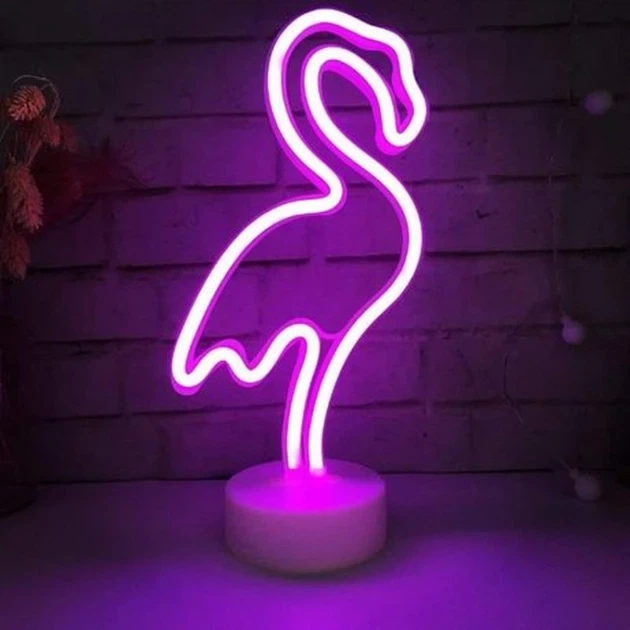 Неоновий світлодіодний нічник для інтер'єру Decoration Lamp Фламинго USB/3хАА Теплий фиолетовий 32см | Настільне світло - Фото 1 Неоновий світлодіодний нічник для інтер'єру Decoration Lamp Фламинго USB/3хАА Теплий фиолетовий 32см | Настільне світло - зображення 1