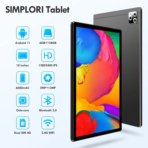 Планшет 10.1" SIMPLORI M107 6+6/128Gb 4G 2-SIM 8 ядер Android 13 6000 mAh Чорний - зображення 3