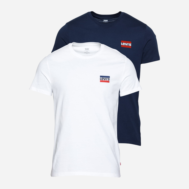 Zestaw koszulek męskich bawełnianych Levi's 79681-0015 S 2 szt Biały/Granatowy - obraz 1