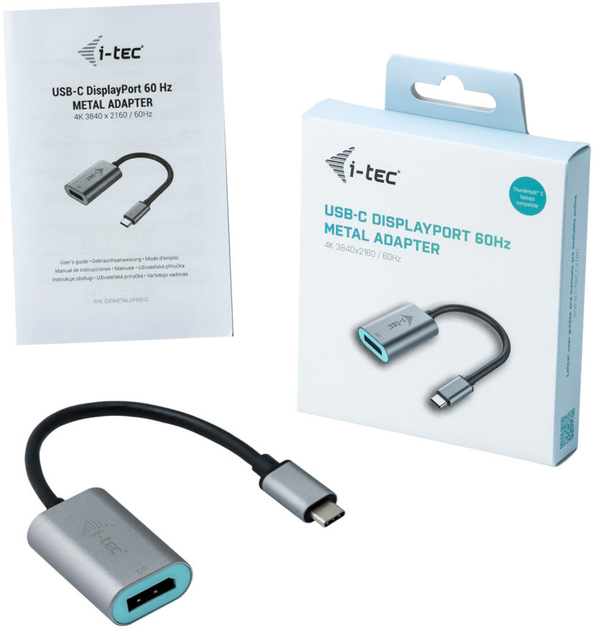 Adapter i-tec USB-C 3.1 - DIsplayPort 4K/60 Hz 0.15 m Silver (C31METALDP60HZ) - obraz 4