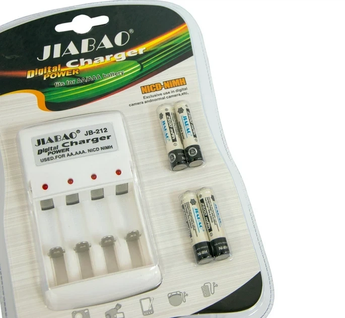 Комплект 4 шт акумулятори 4500mAh + зарядне Jiabao JB-212 AAA - зображення 2