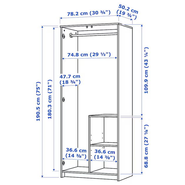 Шафа BRIMNES 78 см IKEA 906.028.03 сірий - зображення 5