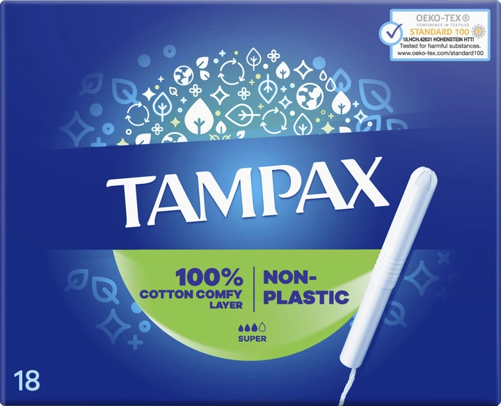 Тампоны Tampax Super с аппликатором, 18 шт (3 капли) - Фото 1 Тампоны Tampax Super с аппликатором, 18 шт (3 капли) - изображение 1