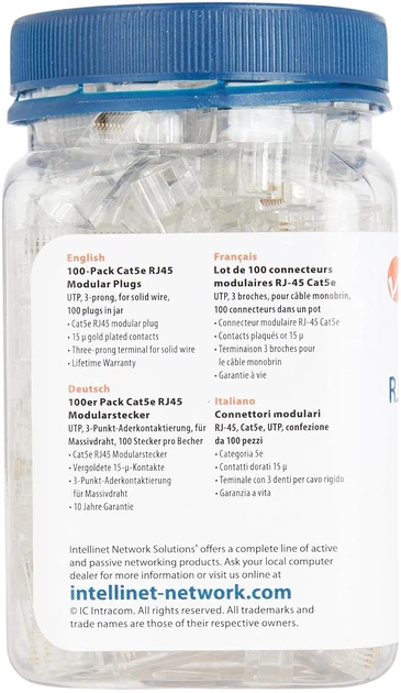 Złącze Intellinet RJ-45 Cat5e UTP 100 szt Transparent (766623502399) - obraz 5