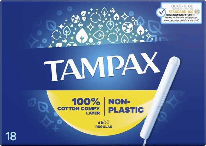 Тампоны Tampax Regular с аппликатором, 18 шт (2 капли) - Фото 1 Тампоны Tampax Regular с аппликатором, 18 шт (2 капли) - изображение 1