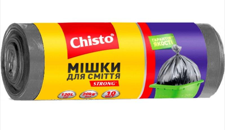 Пакети для сміття Chisto 120 л, 10 шт - Фото 1 Пакети для сміття Chisto 120 л, 10 шт - зображення 1