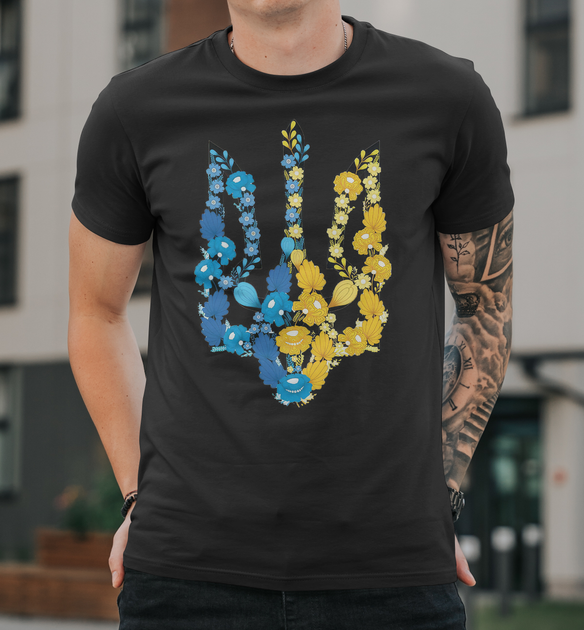Мужская футболка B&C Collection с принтом Тризуб Украины цветы S Белый - Фото 3 Мужская футболка B&C Collection с принтом Тризуб Украины цветы S Белый - изображение 3