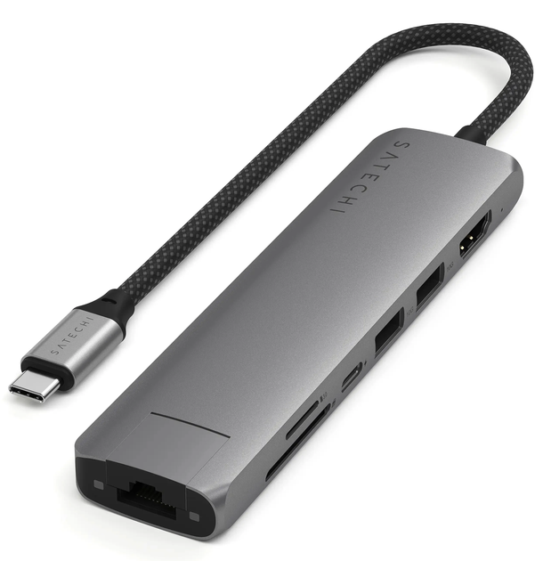 Многопортовой адаптер Satechi 7-in-1 USB-C Slim Multiport Adapter 4K with Ethernet Space Grey (ST-P7SM) - Фото 1 Многопортовой адаптер Satechi 7-in-1 USB-C Slim Multiport Adapter 4K with Ethernet Space Grey (ST-P7SM) - изображение 1